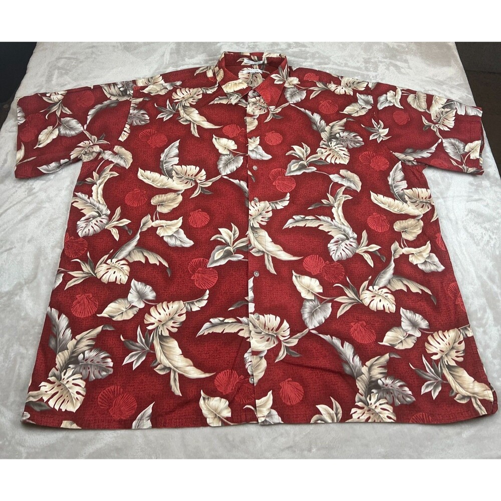 Vtg Pierre Cardin Mens 3XLT Hawaiian Shirt Red Tropical Floral Cotton 100%